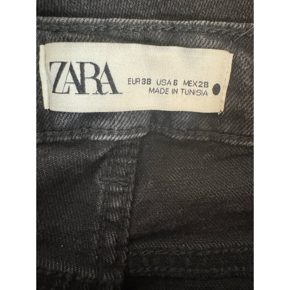 2/$30 ZARA Black Denim 6 The Dreed Flare Jeans Raw Hem & Button Fly - Picture 4 of 14